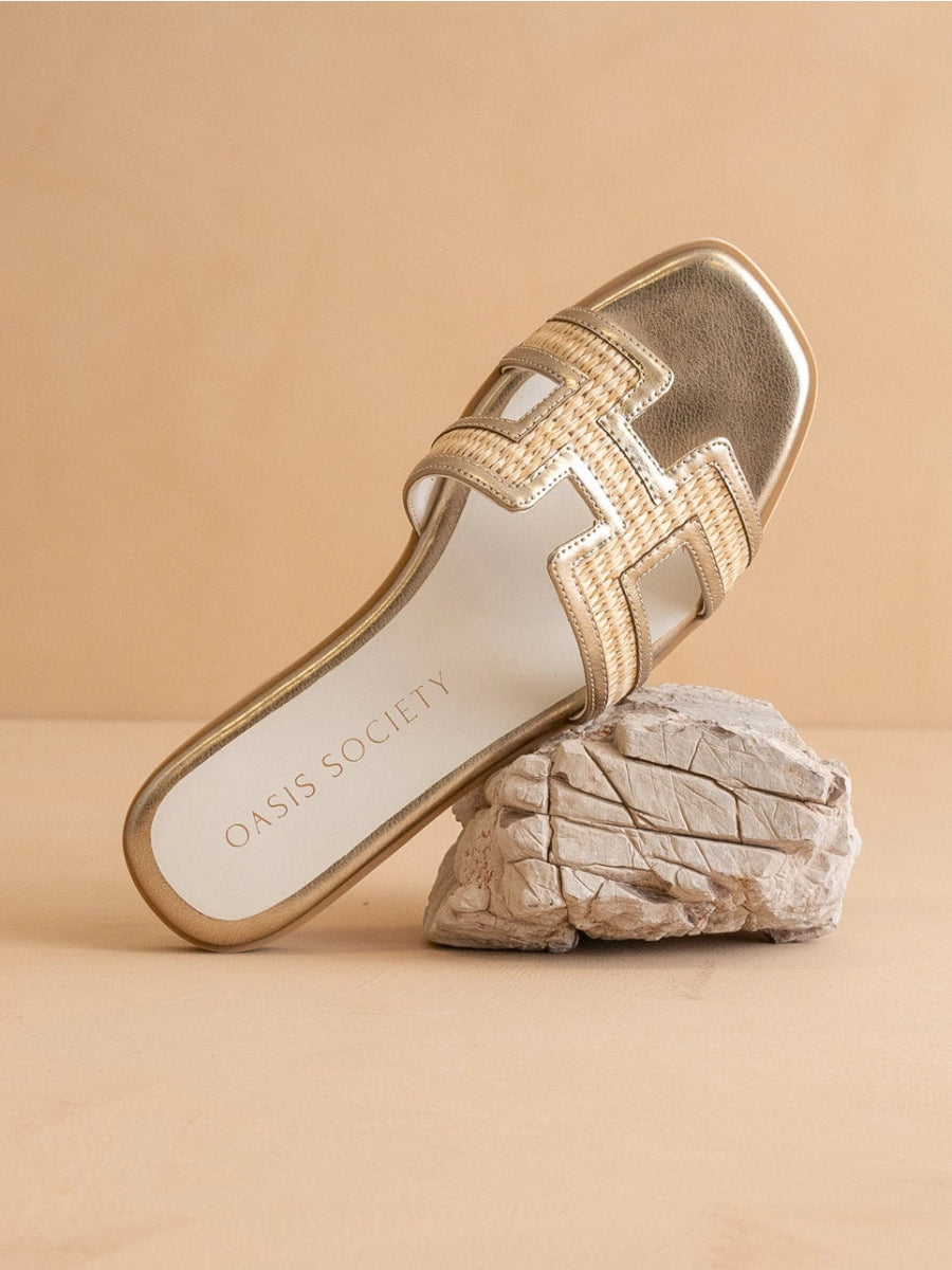 Ena Gold Cutout Raffia Sandal - Revel Boutique