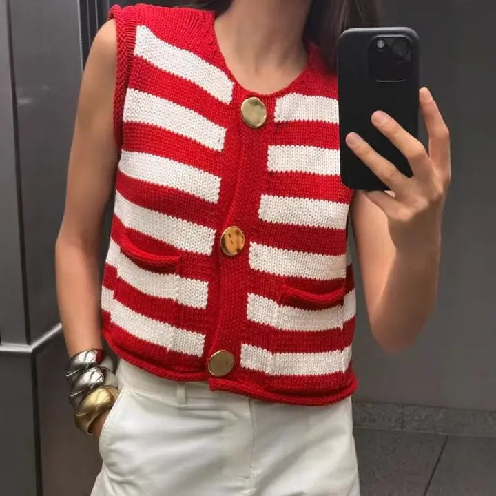 Big Button Sweater-Red
