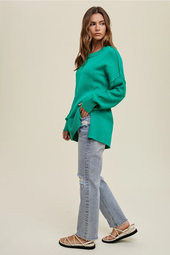 Jet Set Side Slit Sweater - Kelly Green