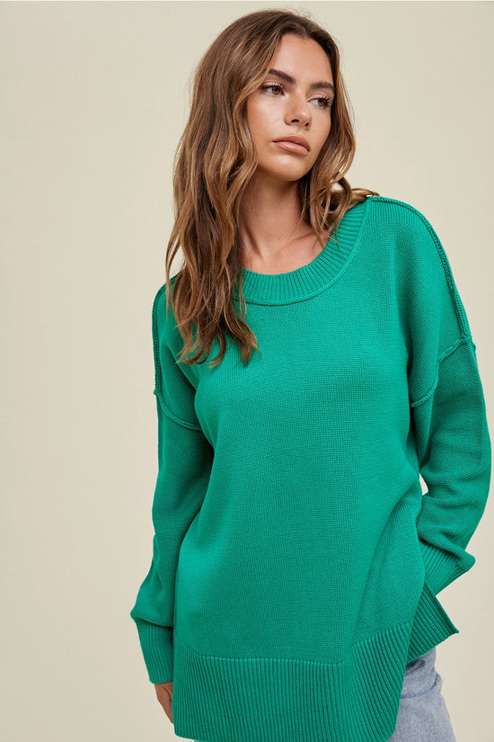 Jet Set Side Slit Sweater - Kelly Green