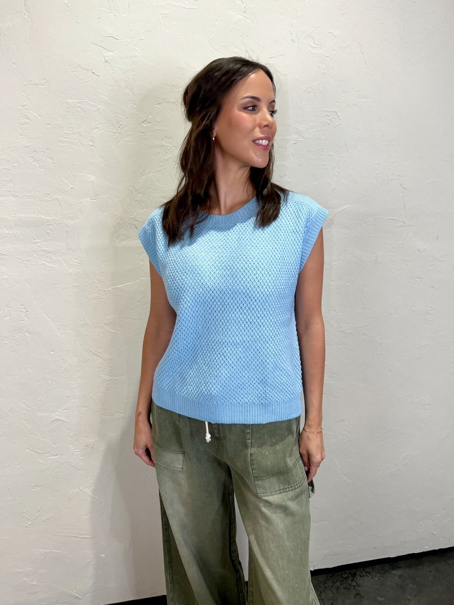 Fairhope Short Sleeve Sweater - Baby Blue - Revel Boutique