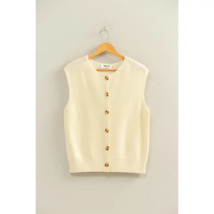 Sleeveless Ribbed Vest: Cream