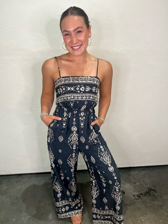 Festival Printed Jumpsuit - Black - Revel Boutique