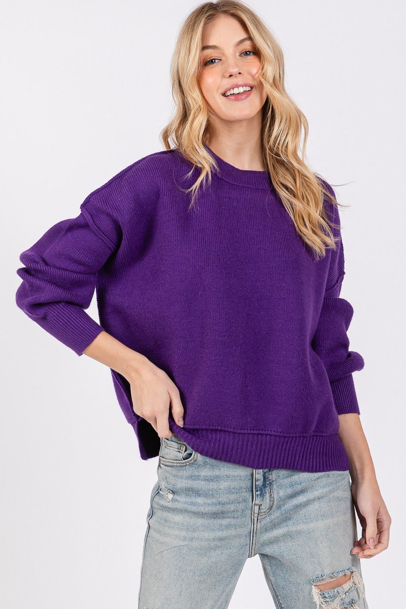 FNL Ribbed Sweater - Purple - Revel Boutique