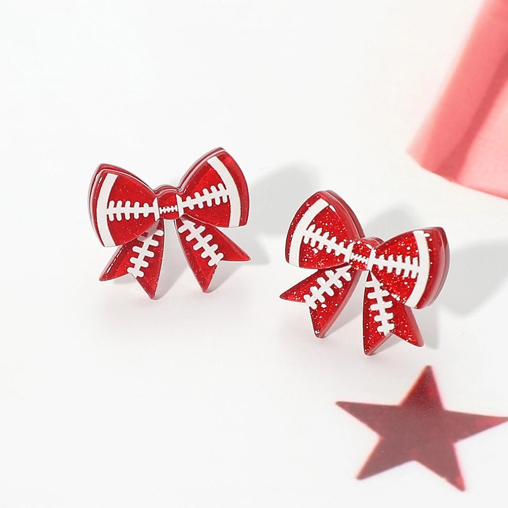 Football Bow Earrings -Red - Revel Boutique
