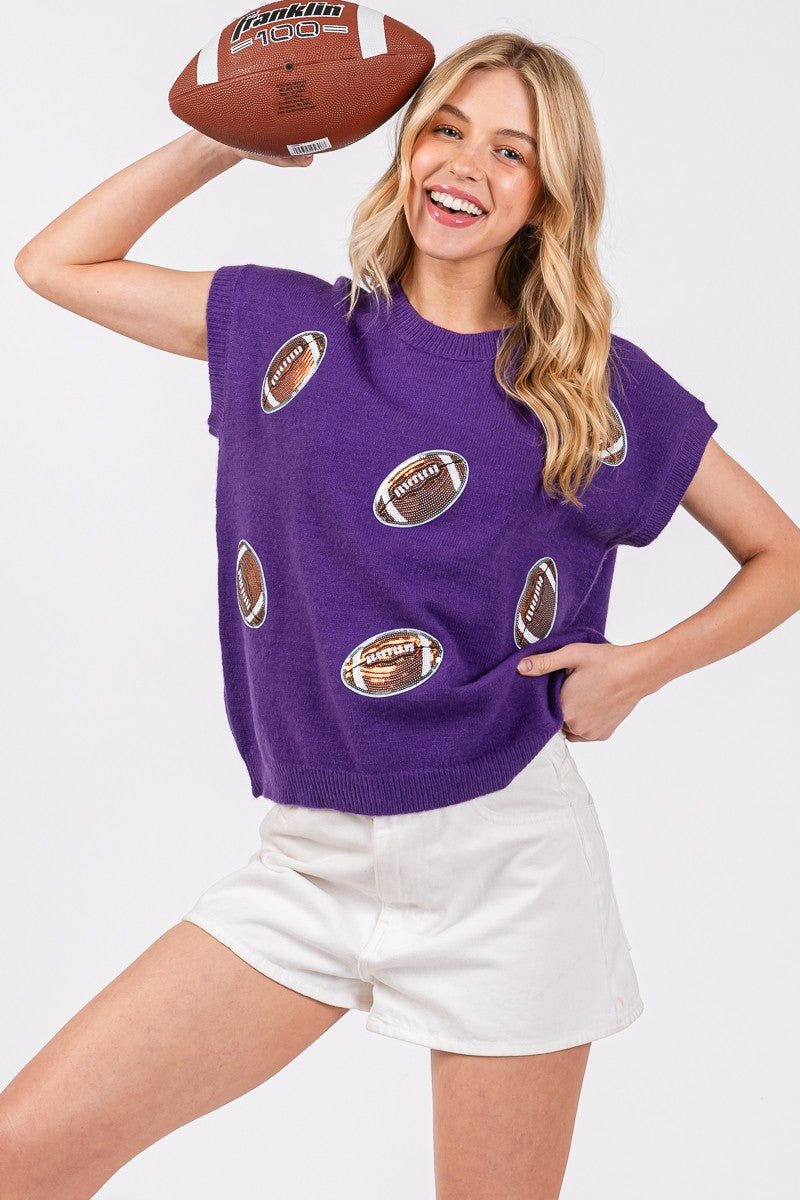 Football Patch Sweater - Purple - Revel Boutique