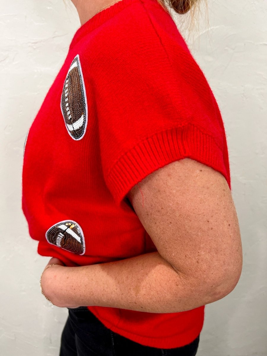 Football Patch Sweater - Red - Revel Boutique