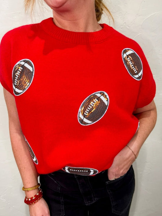 Football Patch Sweater - Red - Revel Boutique