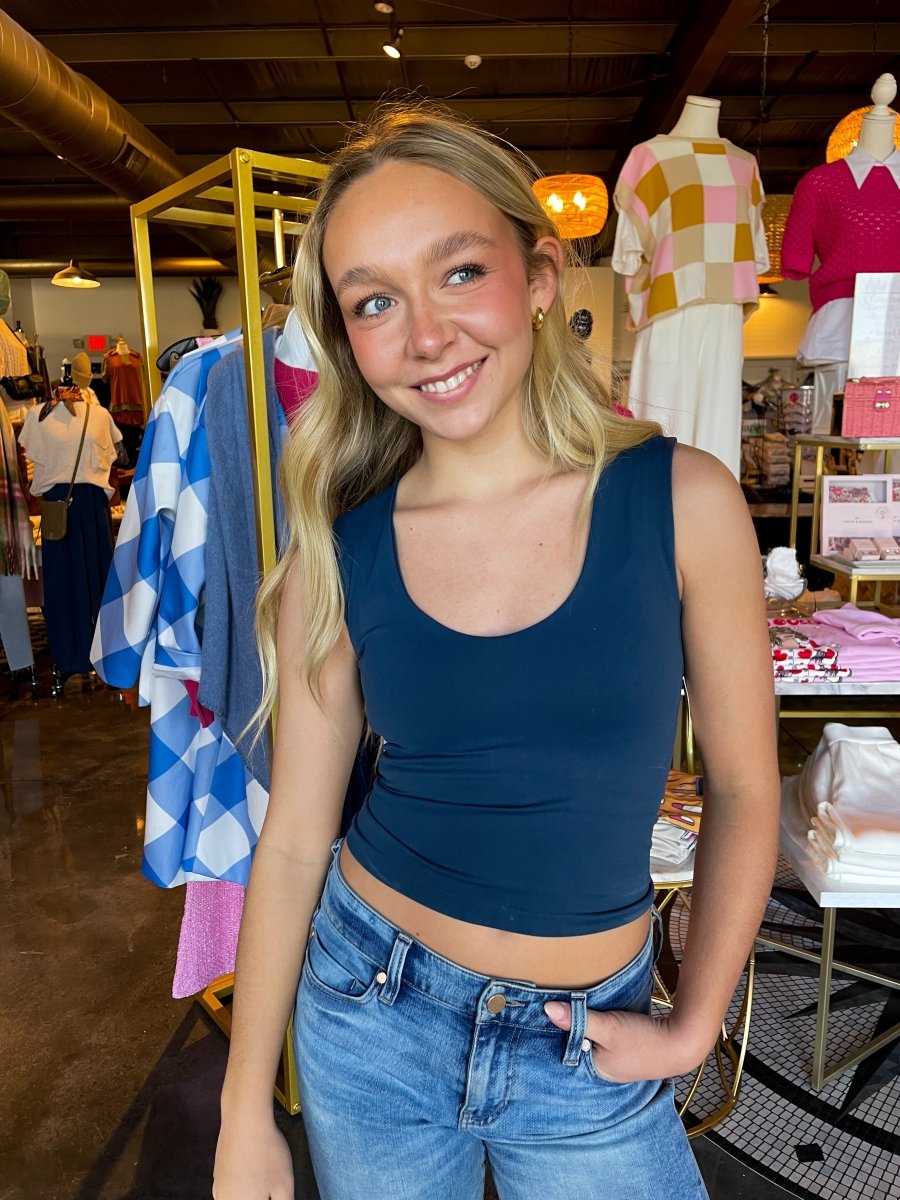 Free People: Clean Lines Muscle Cami - Navy - Revel Boutique