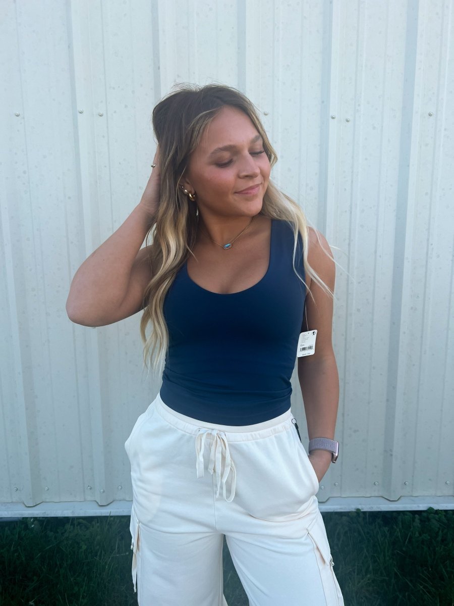 Free People: Clean Lines Muscle Cami - Navy - Revel Boutique