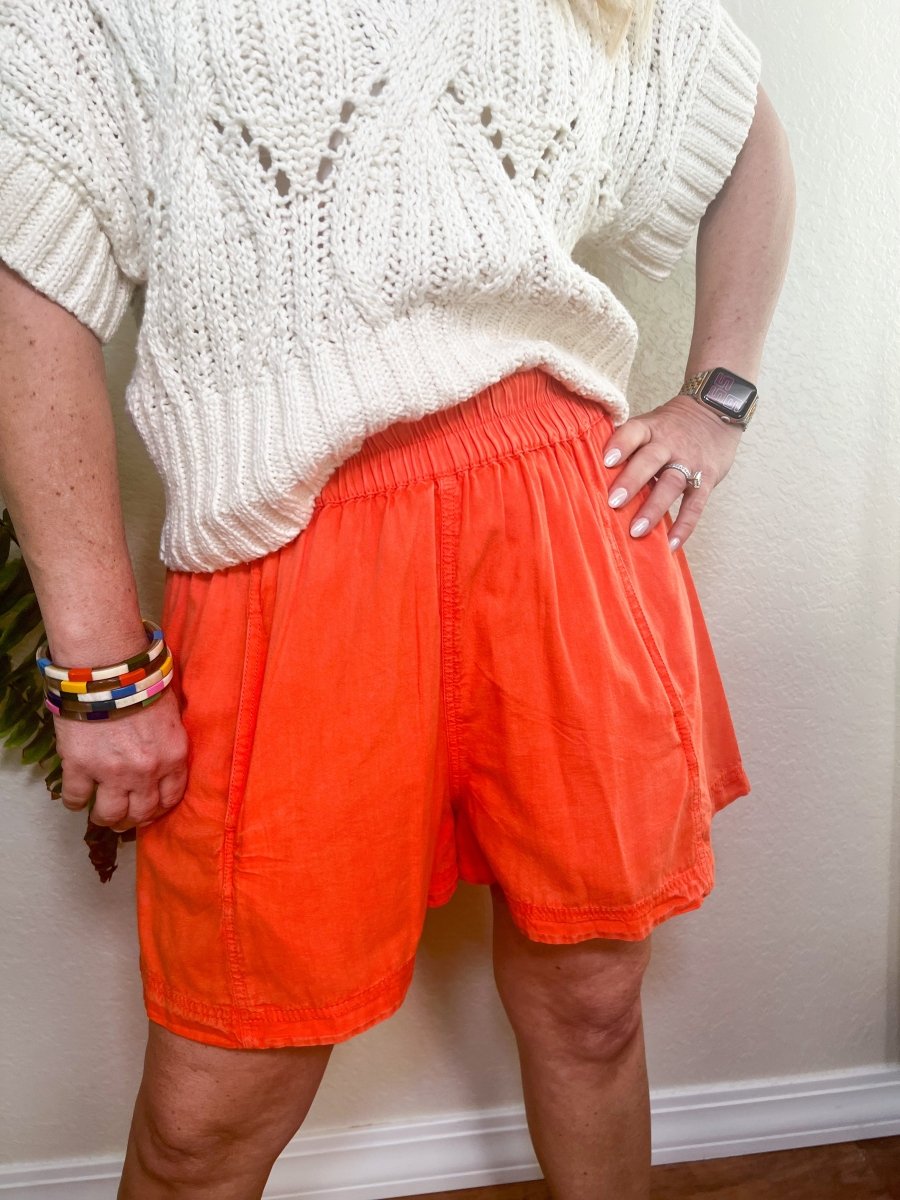 Free People: Get Free Poplin Pull On Shorts - Mandarin Red - Revel Boutique