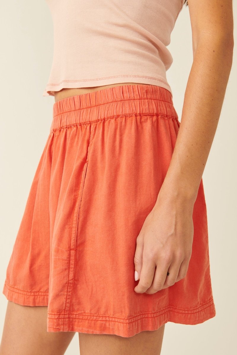 Free People: Get Free Poplin Pull On Shorts - Mandarin Red - Revel Boutique