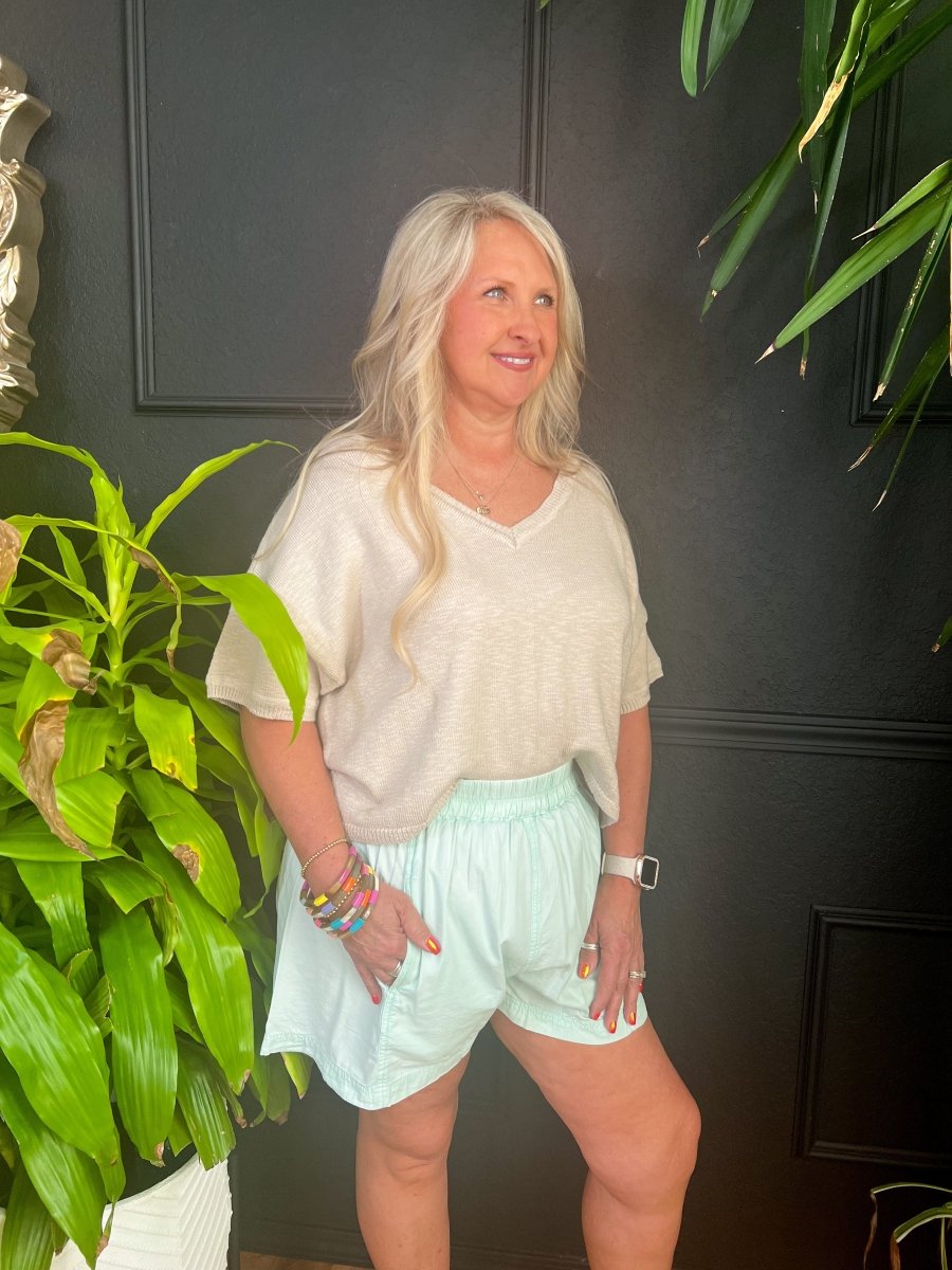 Free People: Get Free Poplin Pull On Shorts - Mineral Sea - Revel Boutique