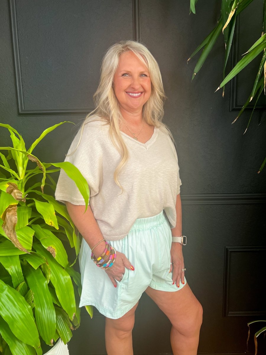 Free People: Get Free Poplin Pull On Shorts - Mineral Sea - Revel Boutique