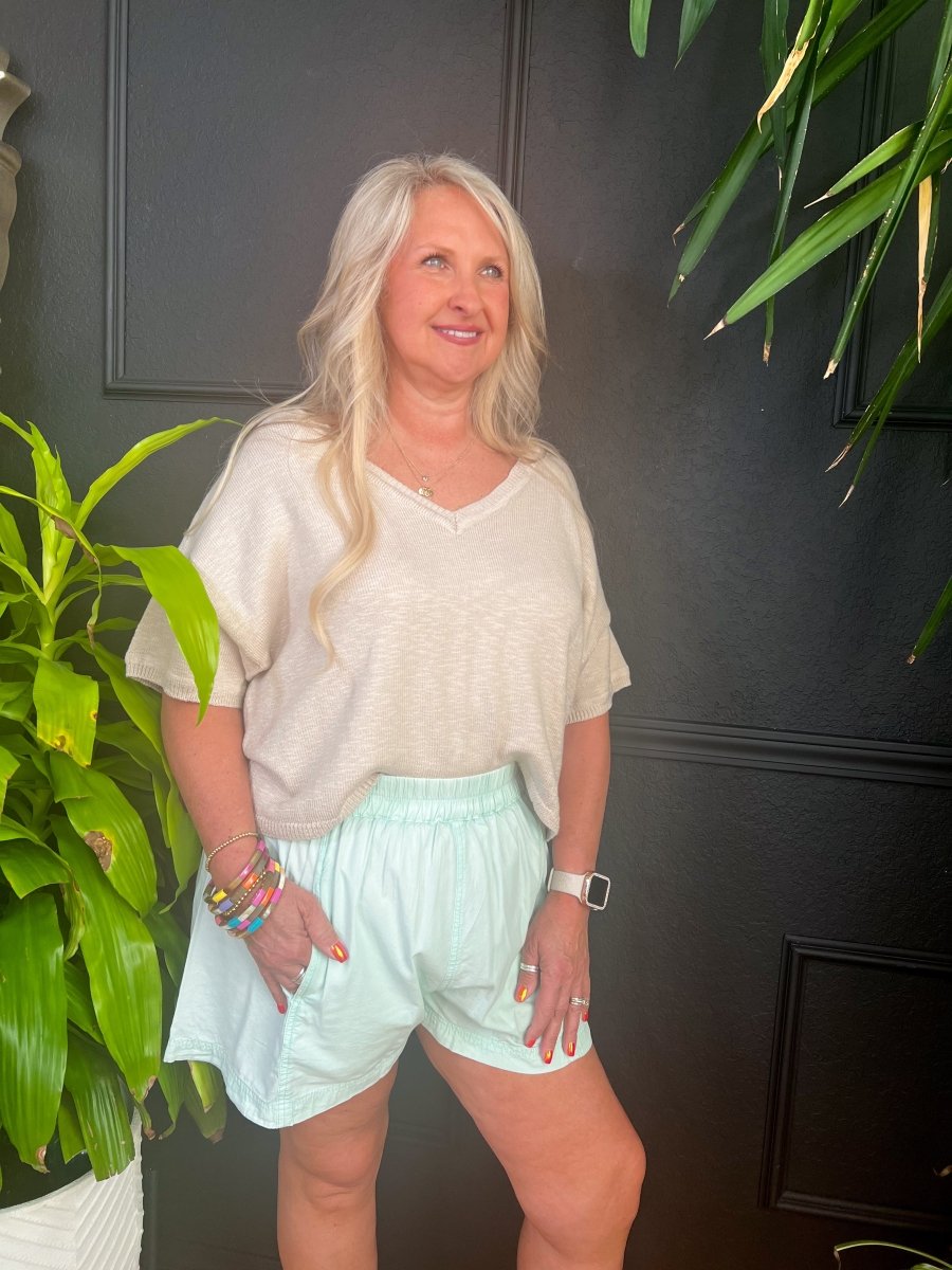 Free People: Get Free Poplin Pull On Shorts - Mineral Sea - Revel Boutique