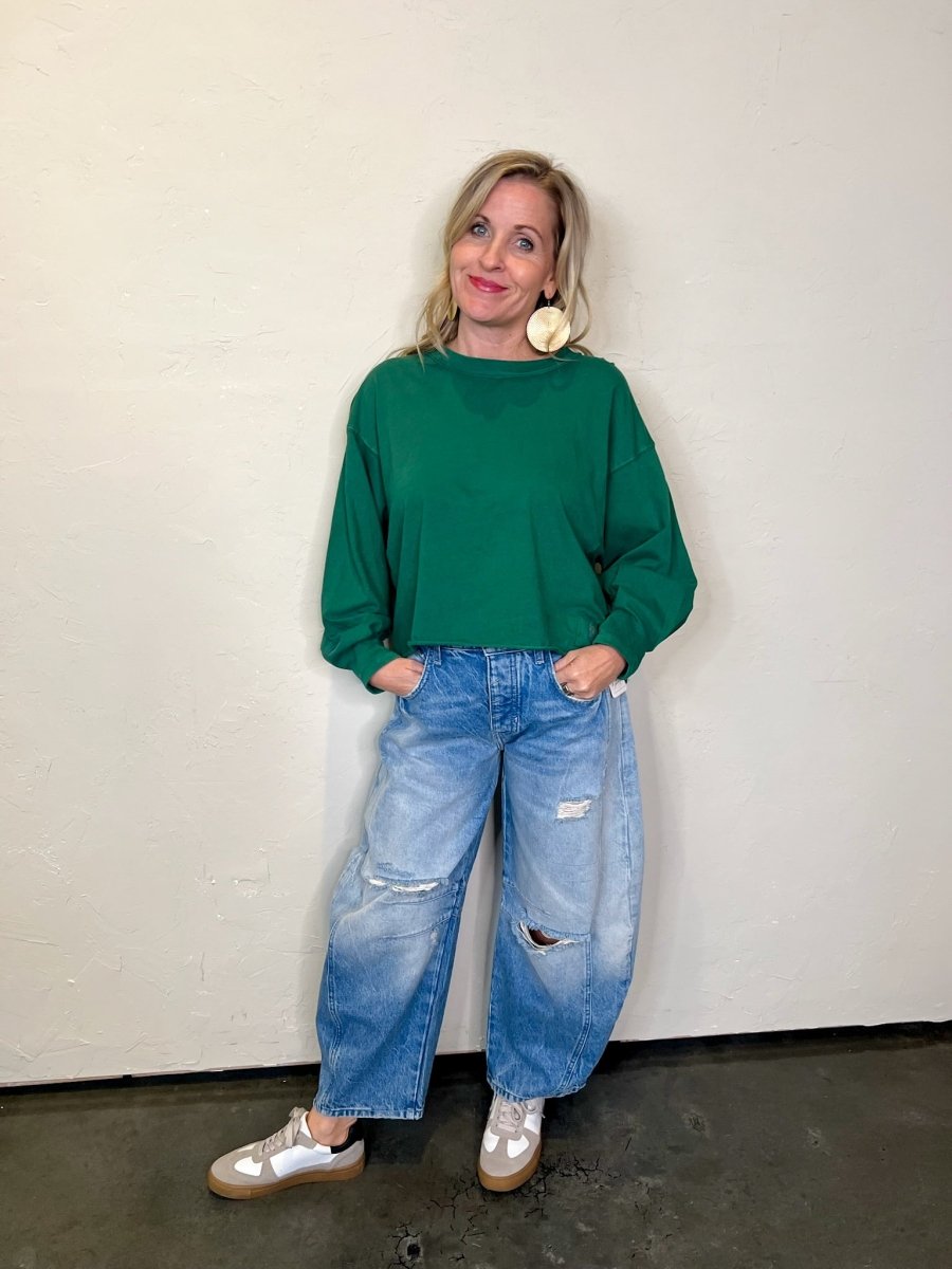 Free People: Good Luck Mid Rise Barrel - Barnyard Blue - Revel Boutique