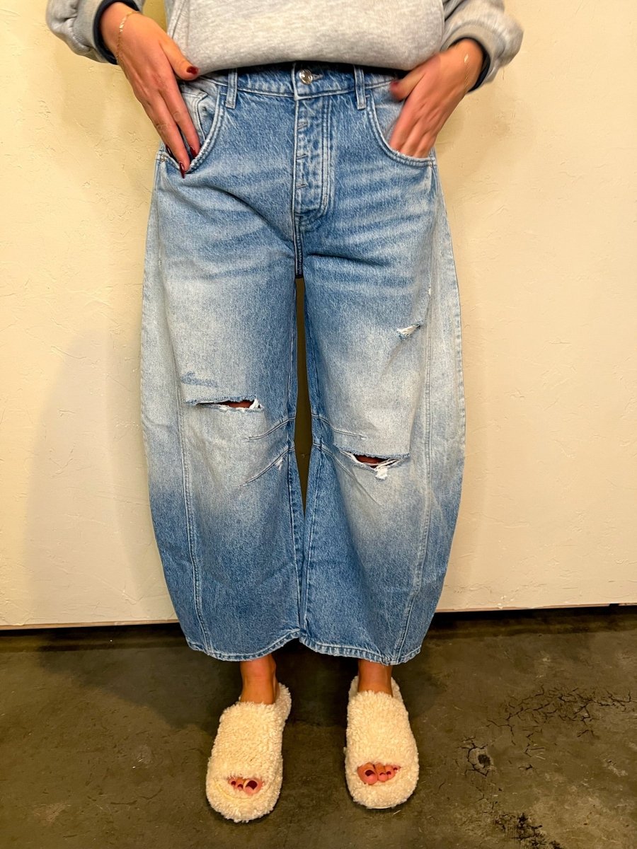 Free People: Good Luck Mid Rise Barrel - Barnyard Blue - Revel Boutique