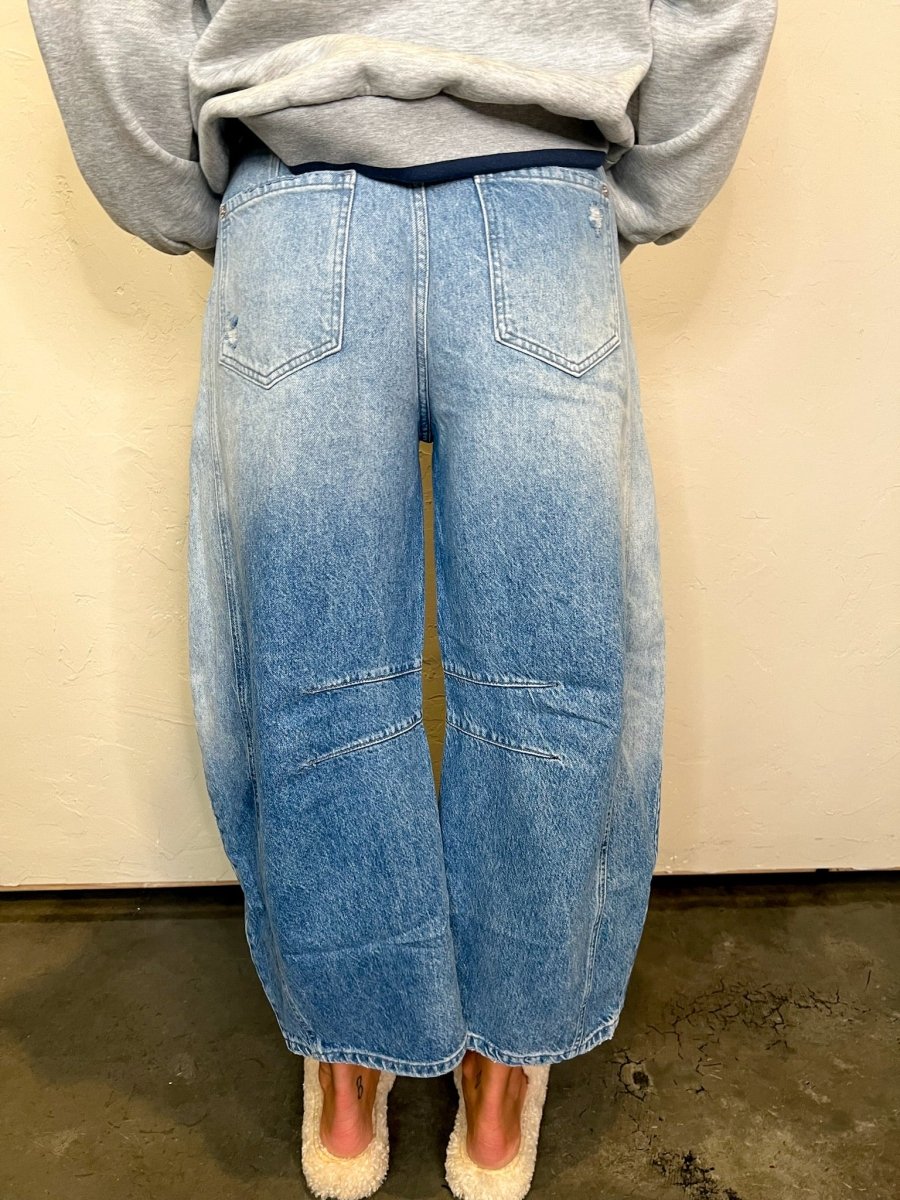 Free People: Good Luck Mid Rise Barrel - Barnyard Blue - Revel Boutique