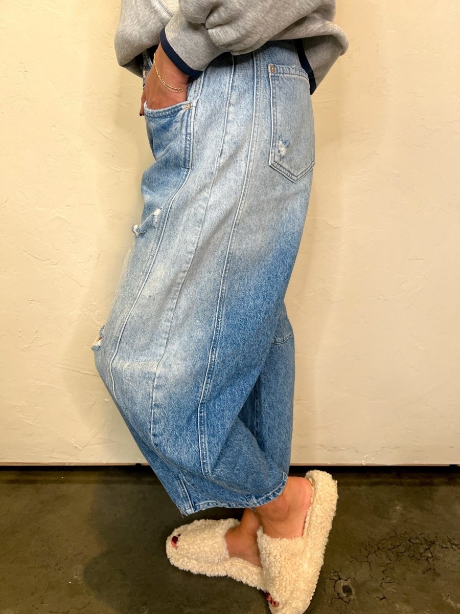 Free People: Good Luck Mid Rise Barrel - Barnyard Blue - Revel Boutique