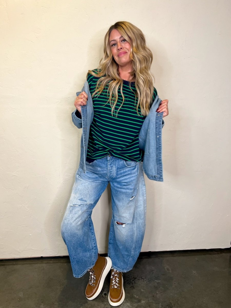 Free People: Good Luck Mid Rise Barrel - Barnyard Blue - Revel Boutique