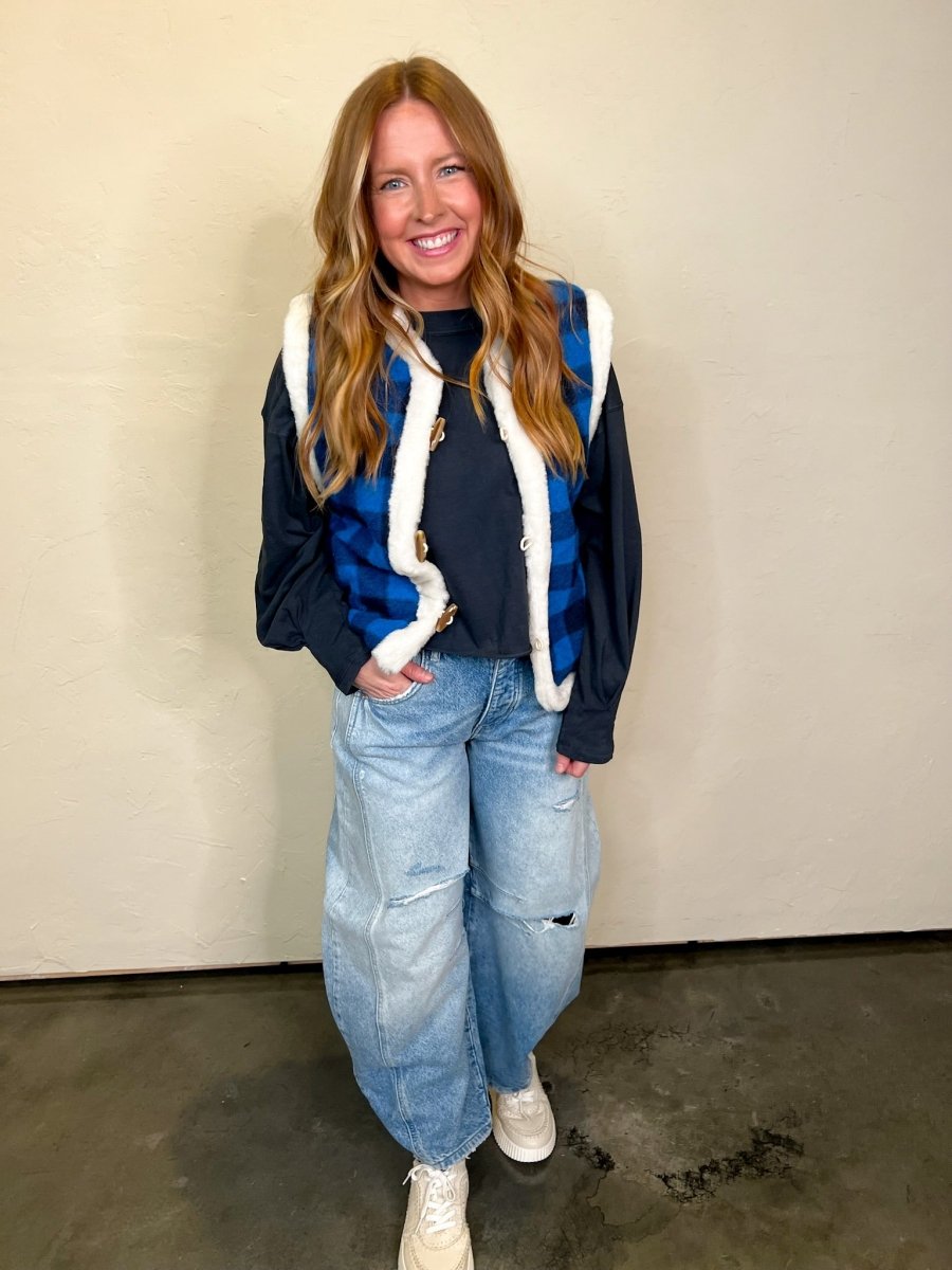 Free People: Good Luck Mid Rise Barrel - Barnyard Blue - Revel Boutique