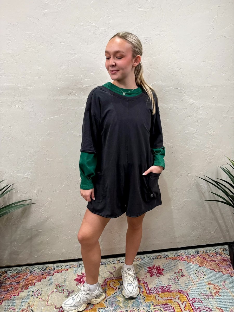 Free People: Hot Shot Tee Romper Coddy - Black - Revel Boutique