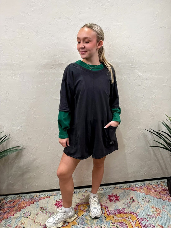 Load image into Gallery viewer, Free People: Hot Shot Tee Romper Coddy - Black - Revel Boutique
