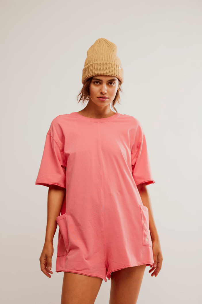 Free People: Hot Shot Tee Romper Coddy - Hibiscus - Revel Boutique