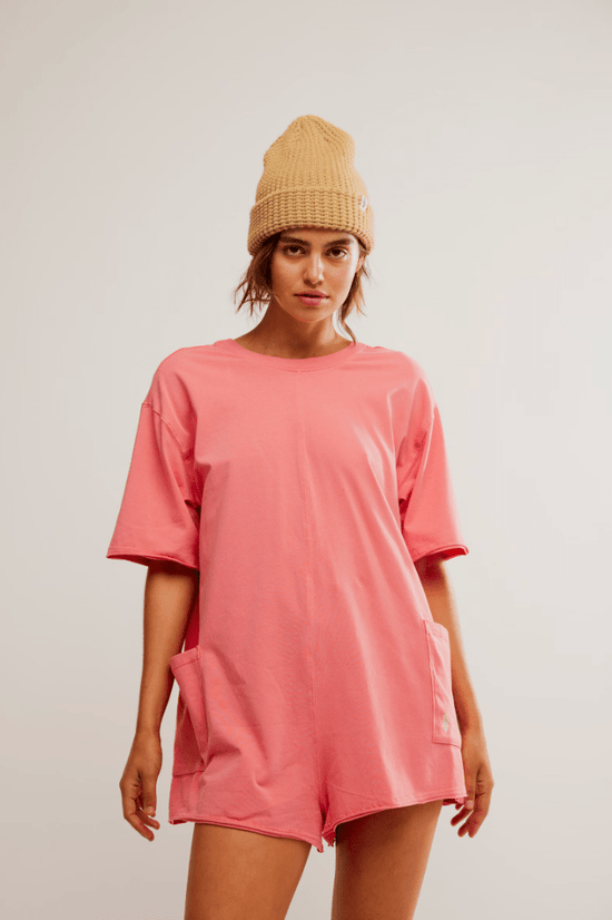 Free People: Hot Shot Tee Romper Coddy - Hibiscus - Revel Boutique
