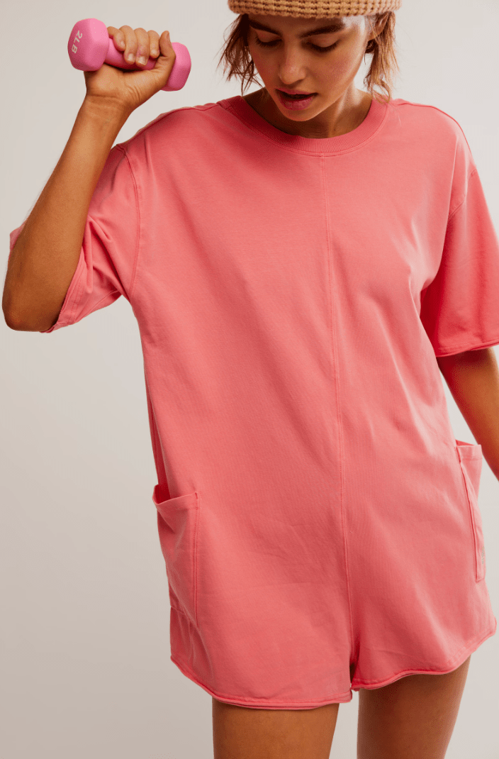Free People: Hot Shot Tee Romper Coddy - Hibiscus - Revel Boutique