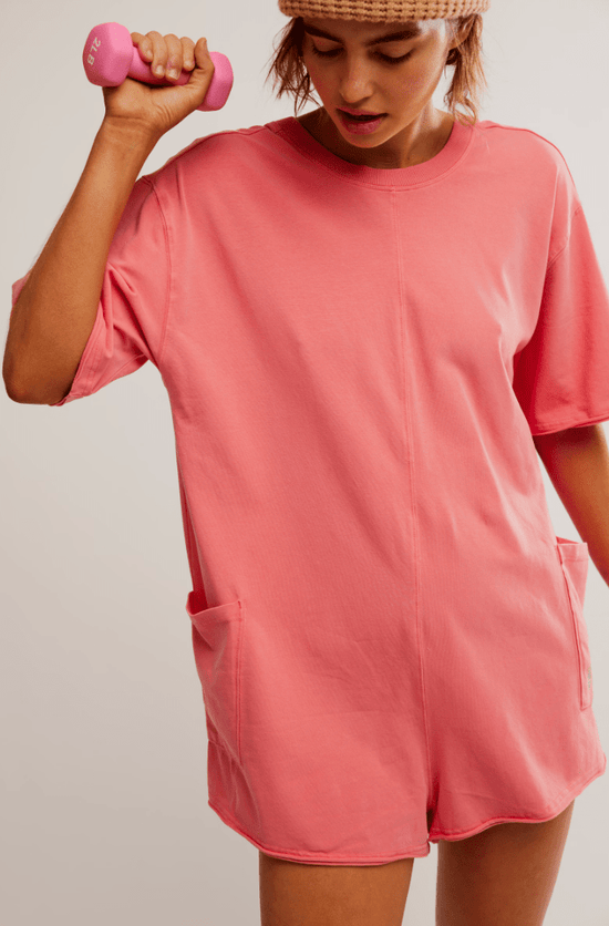 Free People: Hot Shot Tee Romper Coddy - Hibiscus - Revel Boutique