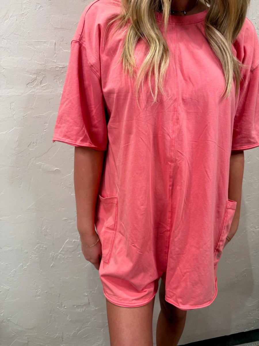 Free People: Hot Shot Tee Romper Coddy - Hibiscus - Revel Boutique