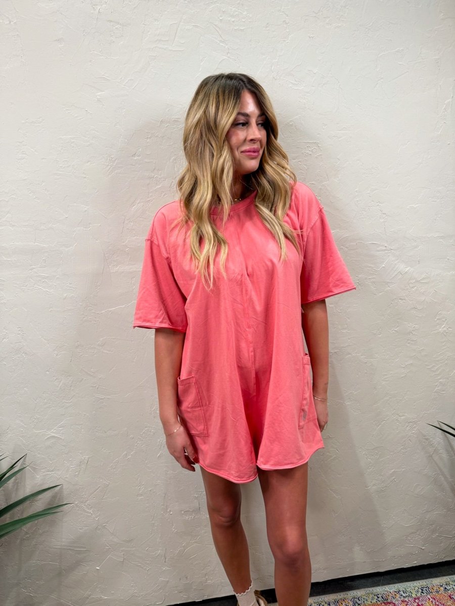 Free People: Hot Shot Tee Romper Coddy - Hibiscus - Revel Boutique
