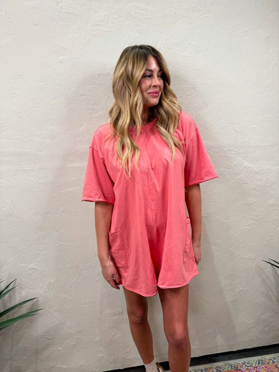 Free People: Hot Shot Tee Romper Coddy - Hibiscus - Revel Boutique