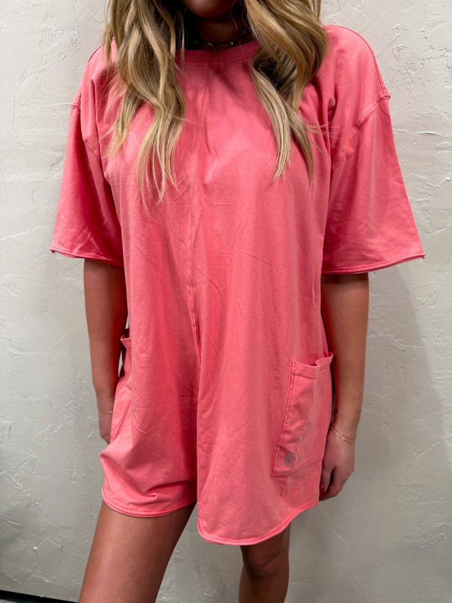 Free People: Hot Shot Tee Romper Coddy - Hibiscus - Revel Boutique