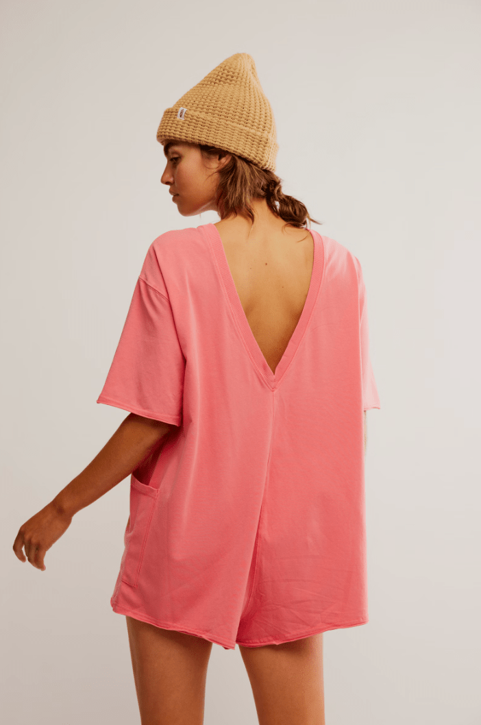 Free People: Hot Shot Tee Romper Coddy - Hibiscus - Revel Boutique