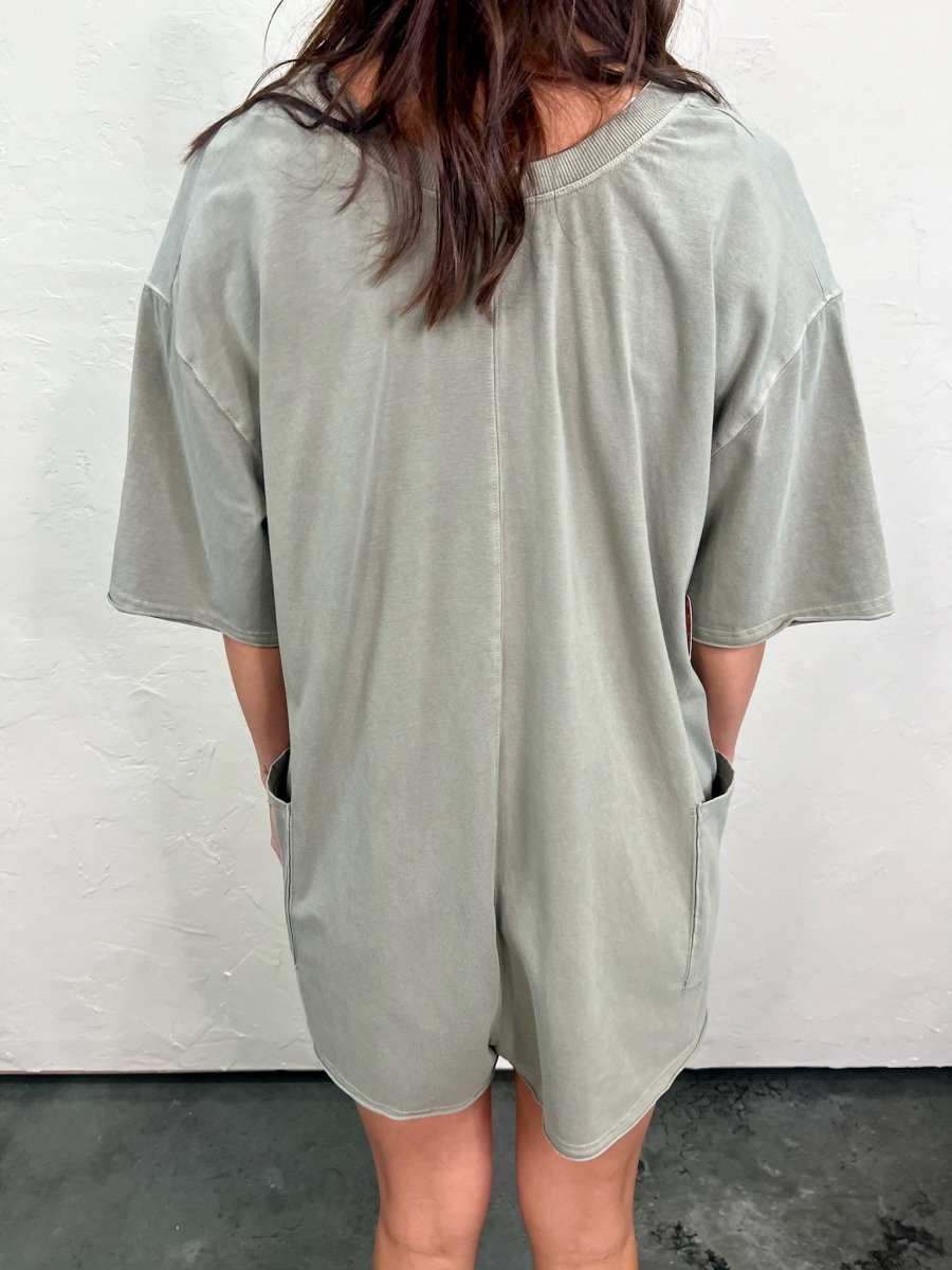 Free People: Hot Shot Tee Romper Coddy - Sage Stone - Revel Boutique