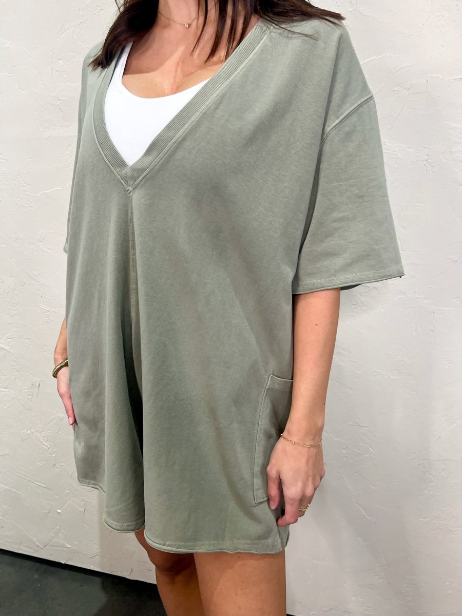 Free People: Hot Shot Tee Romper Coddy - Sage Stone - Revel Boutique