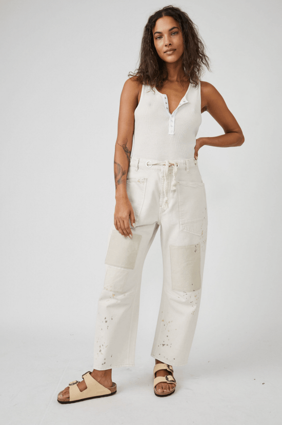 Free People: Moxie Low Slung Pull On Barrel - White - Revel Boutique