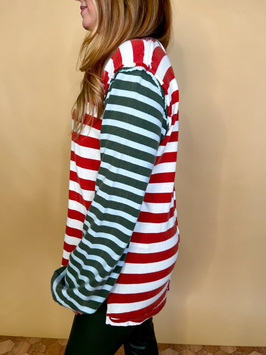 Free People: Sawyer Stripe Tee - Kelp - Revel Boutique