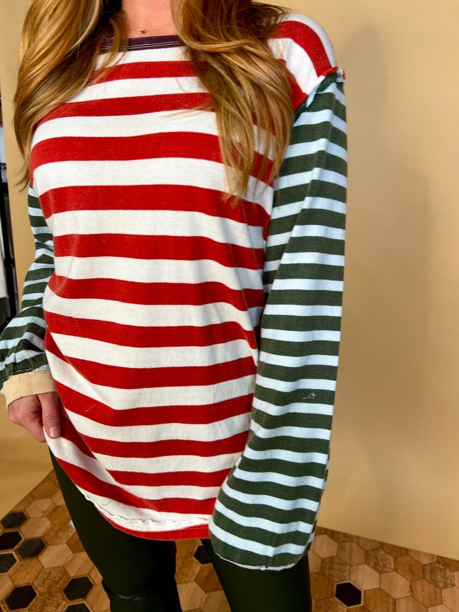 Free People: Sawyer Stripe Tee - Kelp - Revel Boutique