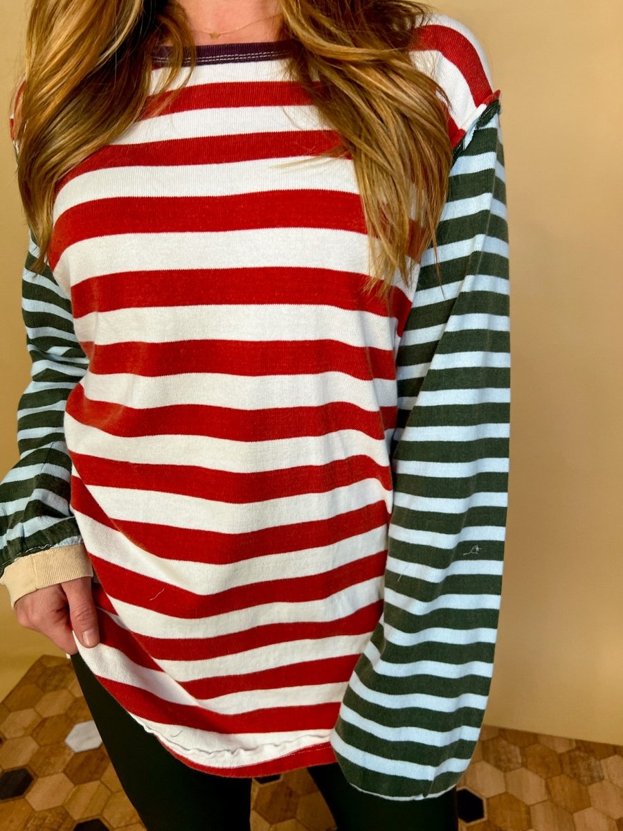 Free People: Sawyer Stripe Tee - Kelp - Revel Boutique