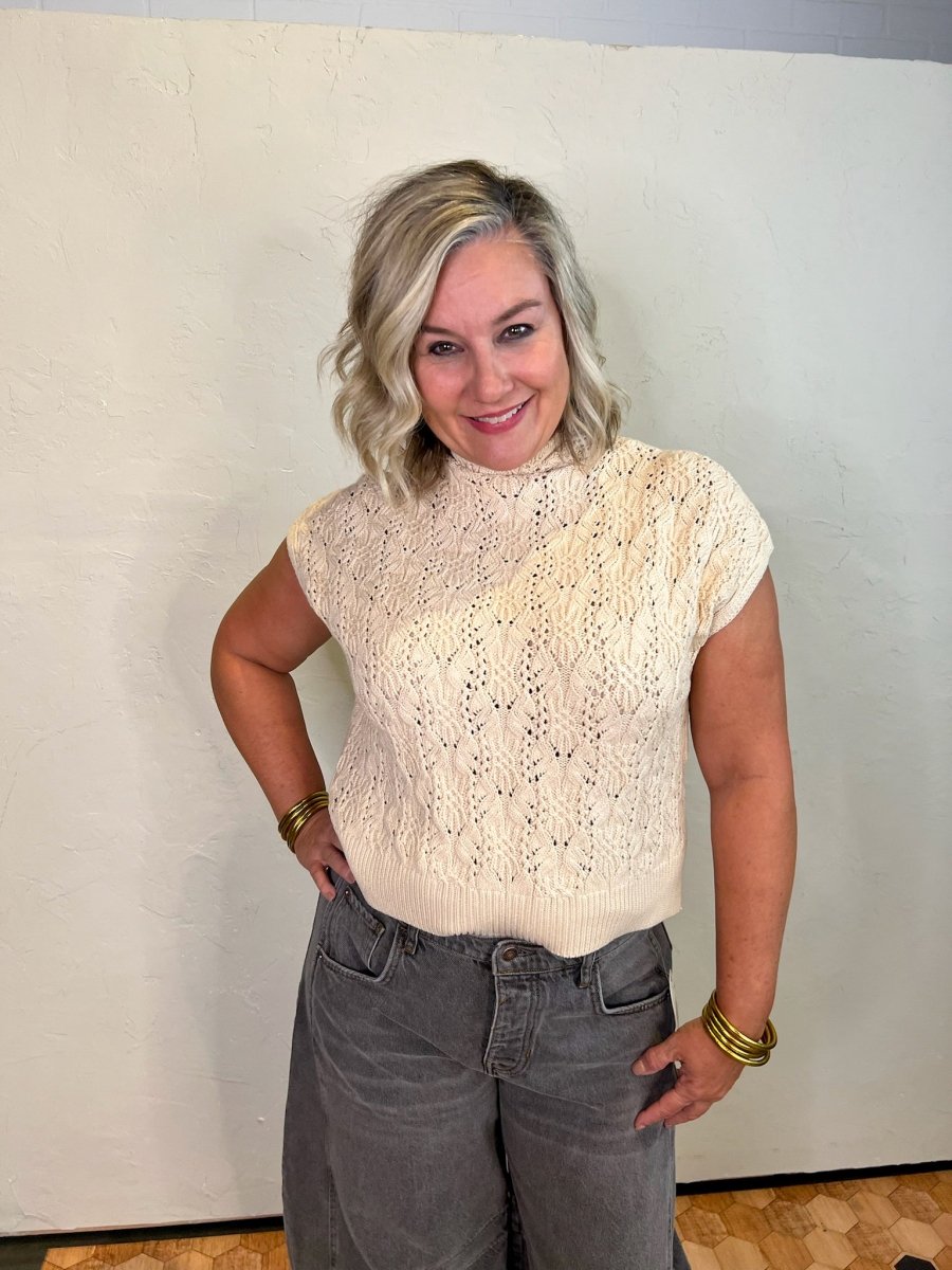 Free People: Vickie Mock Neck Sweater - Macadamia - Revel Boutique