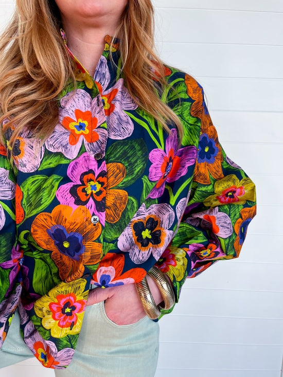 FRNCH: Ariana Blouse - Spicy Garden Marine - Revel Boutique