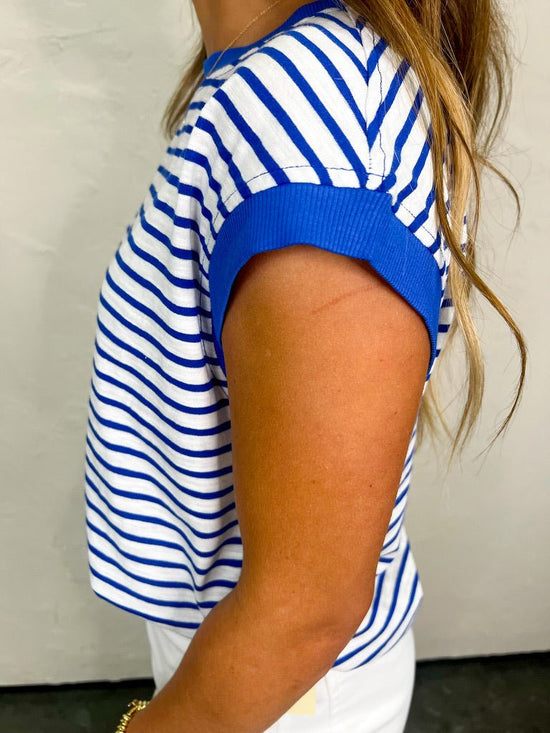 Load image into Gallery viewer, Gabi Striped Top - Blue - Revel Boutique
