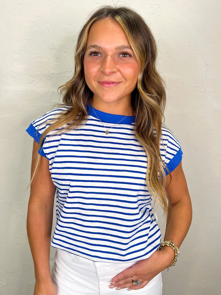 Gabi Striped Top - Blue - Revel Boutique