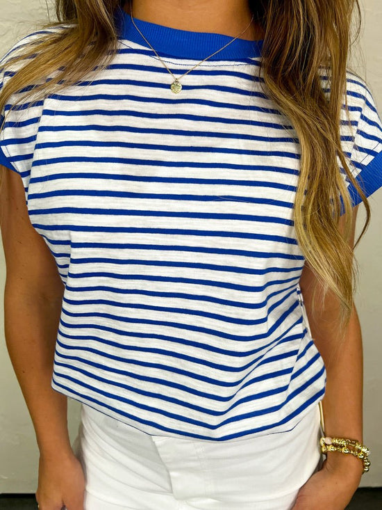 Load image into Gallery viewer, Gabi Striped Top - Blue - Revel Boutique
