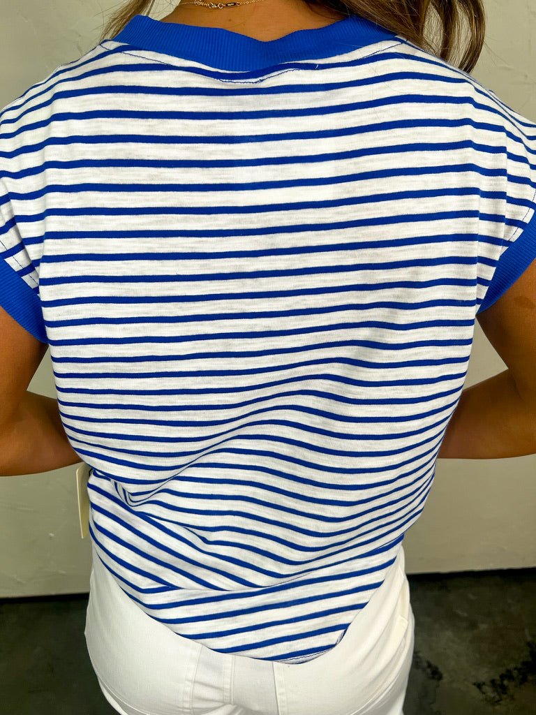 Gabi Striped Top - Blue - Revel Boutique