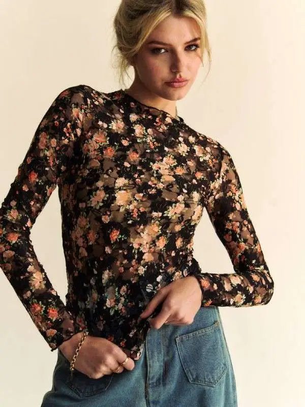 Garden Party Lace Mesh Top - Black - Revel Boutique