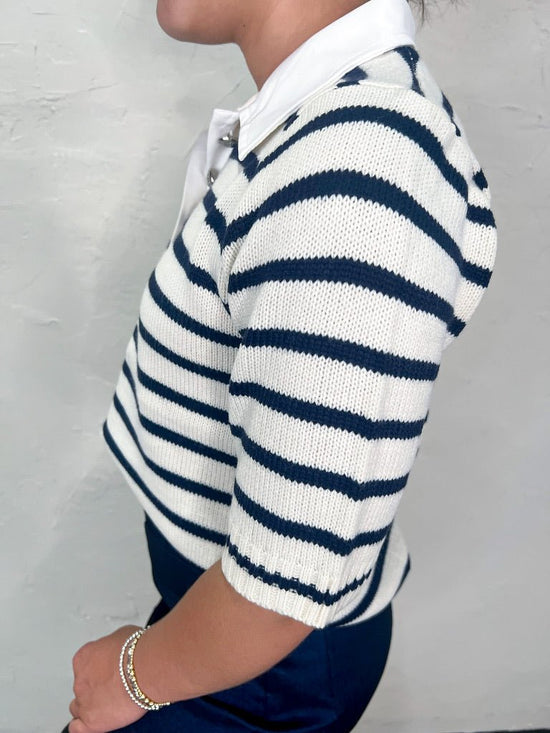 Load image into Gallery viewer, Gemma Striped Knit Polo - Revel Boutique

